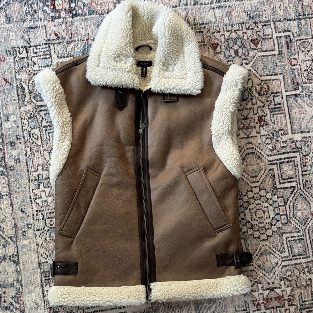 Aqua Brown and Cream Shearling Vest